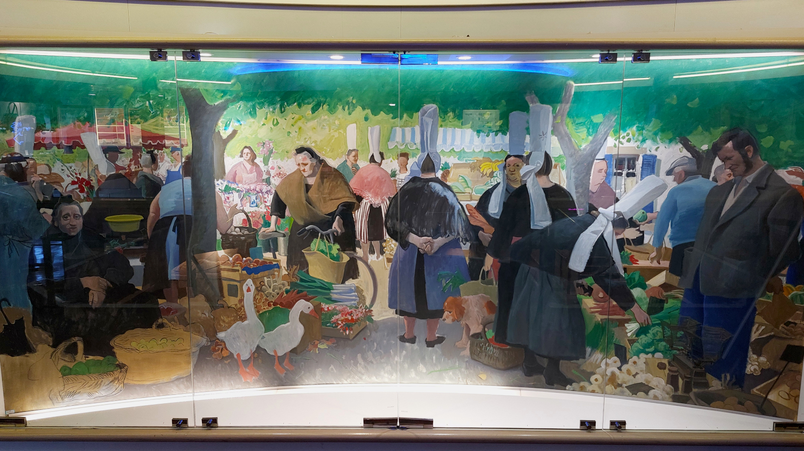 Fresque réalisée par l'artiste écossais Alexander Goodie pour le ferry Bretagne, au niveau de la boutique.