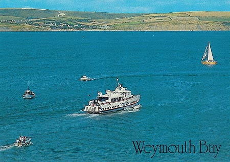 Carte postale de l'hydroptère Condor 5 dans la baie de Weymouth.
